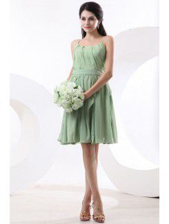 Chiffon Spaghetti Straps Knee-Length Column Mini Bridesmaid Dress with Ruffle