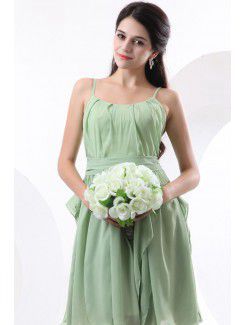 Chiffon Spaghetti Straps Knee-Length Column Mini Bridesmaid Dress with Ruffle