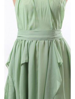 Chiffon Spaghetti Straps Knee-Length Column Mini Bridesmaid Dress with Ruffle