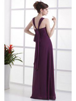 Chiffon Straps Floor Length Column Bridesmaid Dress with Ruffle