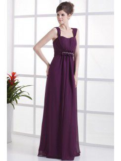 Chiffon Straps Floor Length Column Bridesmaid Dress with Ruffle