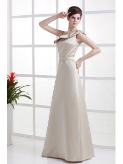 Satin One-Shoulder Floor Length A-line Bridesmaid Dress with Ruffle