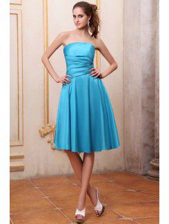 Taffeta Strapless Knee-Length A-line Bridesmaid Dress with Ruffle