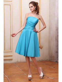 Taffeta Strapless Knee-Length A-line Bridesmaid Dress with Ruffle