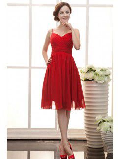 Chiffon Spaghetti Straps Knee-Length A-line Bridesmaid Dress with Ruffle