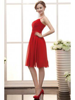 Chiffon Spaghetti Straps Knee-Length A-line Bridesmaid Dress with Ruffle