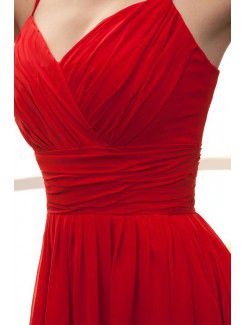 Chiffon Spaghetti Straps Knee-Length A-line Bridesmaid Dress with Ruffle