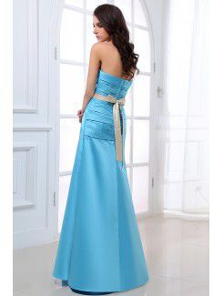 Satin Sweetheart Ankle-Length A-line Bridesmaid Dress with Flower and Sash