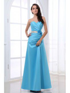 Satin Sweetheart Ankle-Length A-line Bridesmaid Dress with Flower and Sash