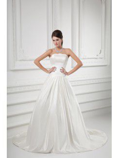 Senza spalline in raso una linea di sweep treno abito da sposa