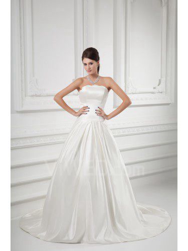 Satin Strapless A-line Sweep Train Wedding Dress