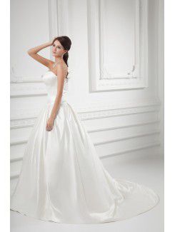 Satin Strapless A-line Sweep Train Wedding Dress