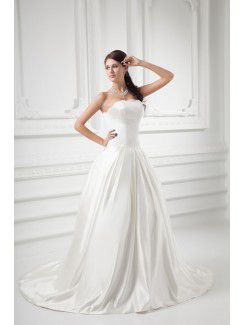 Satin Strapless A-line Sweep Train Wedding Dress