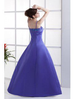 Satin Spaghetti Straps Floor Length A-Line Bridesmaid Dress with Beading