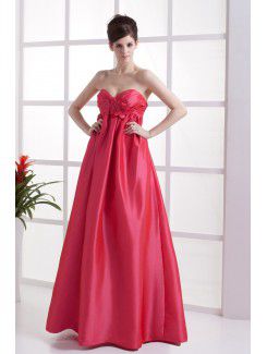 Taffeta Sweetheart Floor Length A-line Bridesmaid Dress with Flowers