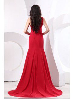 Chiffon One-Shoulder Chapel Train Sheath Bridesmaid Dress with Ruffle