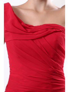 Chiffon One-Shoulder Chapel Train Sheath Bridesmaid Dress with Ruffle