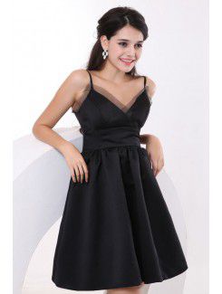 Satin and Organza V-Neckline Short A-line Bridesmaid Dress with Pleat