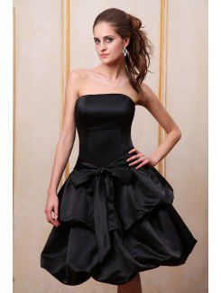 Satin Strapless Knee-Length A-line Bridesmaid Dress with Ruffle