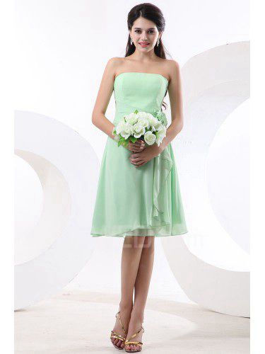 Chiffon strapless knie-lengte a-lijn bruidsmeisje jurk met bloemen
