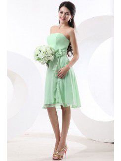Chiffon Strapless Knee-Length A-line Bridesmaid Dress with Flowers
