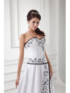 Satin Sweetheart A-line Sweep Train Embroidered Wedding Dress