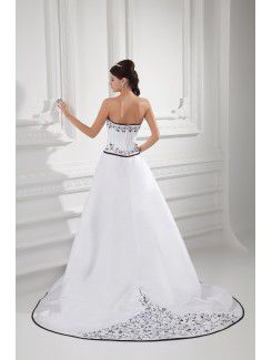 Satin Sweetheart A-line Sweep Train Embroidered Wedding Dress