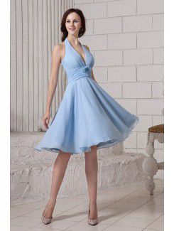 Chiffon Halter Short Column Bridesmaid Dress