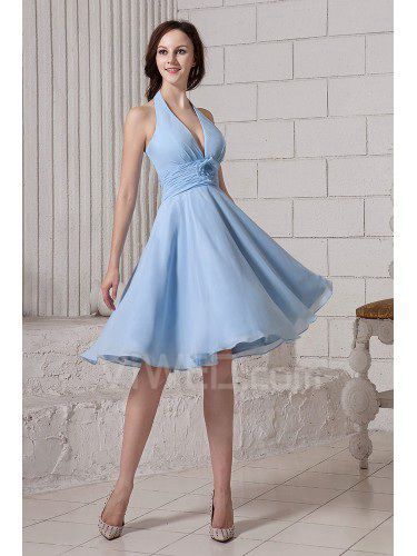 Chiffon Halter Short Column Bridesmaid Dress