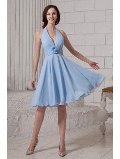 Chiffon Halter Short Column Bridesmaid Dress