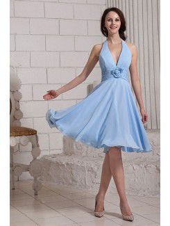 Chiffon Halter Short Column Bridesmaid Dress