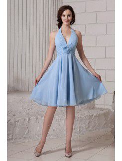 Chiffon Halter Short Column Bridesmaid Dress