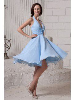 Chiffon Halter Short Column Bridesmaid Dress