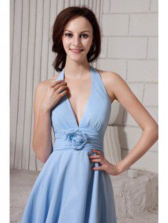 Chiffon Halter Short Column Bridesmaid Dress