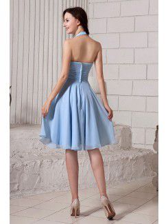 Chiffon Halter Short Column Bridesmaid Dress