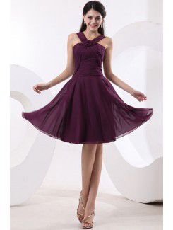 Chiffon Straps Knee-Length Sheath Bridesmaid Dress