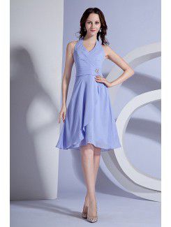 Chiffon Halter Knee-Length Sheath Bridesmaid Dress with Ruffles