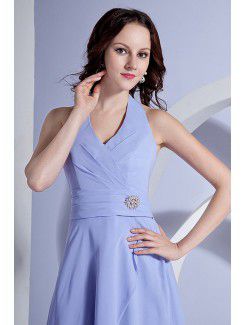 Chiffon Halter Knee-Length Sheath Bridesmaid Dress with Ruffles