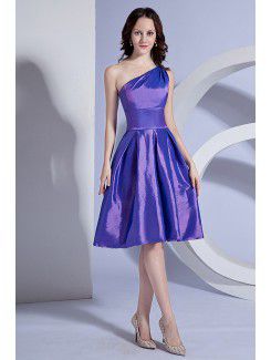 Taffeta One-Shoulder Knee-Length A-line Bridesmaid Dress with Ruffle