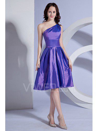 Taffeta One-Shoulder Knee-Length A-line Bridesmaid Dress with Ruffle