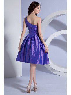 Taffeta One-Shoulder Knee-Length A-line Bridesmaid Dress with Ruffle