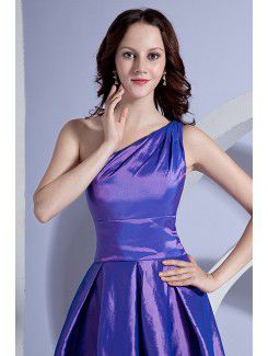 Taffeta One-Shoulder Knee-Length A-line Bridesmaid Dress with Ruffle