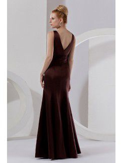 Satin V-Neckline Floor Length Sheath Bridesmaid Dress with Ruffle and Flowers