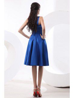 Satin Straps Knee-Length A-line Bridesmaid Dress with Pleated