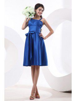 Satin Straps Knee-Length A-line Bridesmaid Dress with Pleated