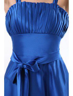 Satin Straps Knee-Length A-line Bridesmaid Dress with Pleated