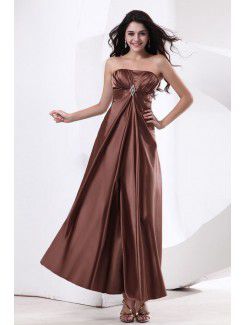 Satin Strapless Ankle-Length A-line Bridesmaid Dress with Pleated