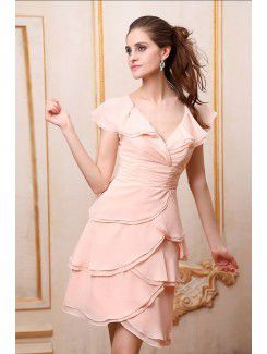 Chiffon V-Neckline Knee-Length A-Line Bridesmaid Dress with Ruffle