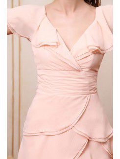 Chiffon V-Neckline Knee-Length A-Line Bridesmaid Dress with Ruffle