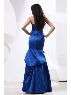 Satin Strapless Floor Length Mermaid Bridesmaid Dress with Drape and Flower